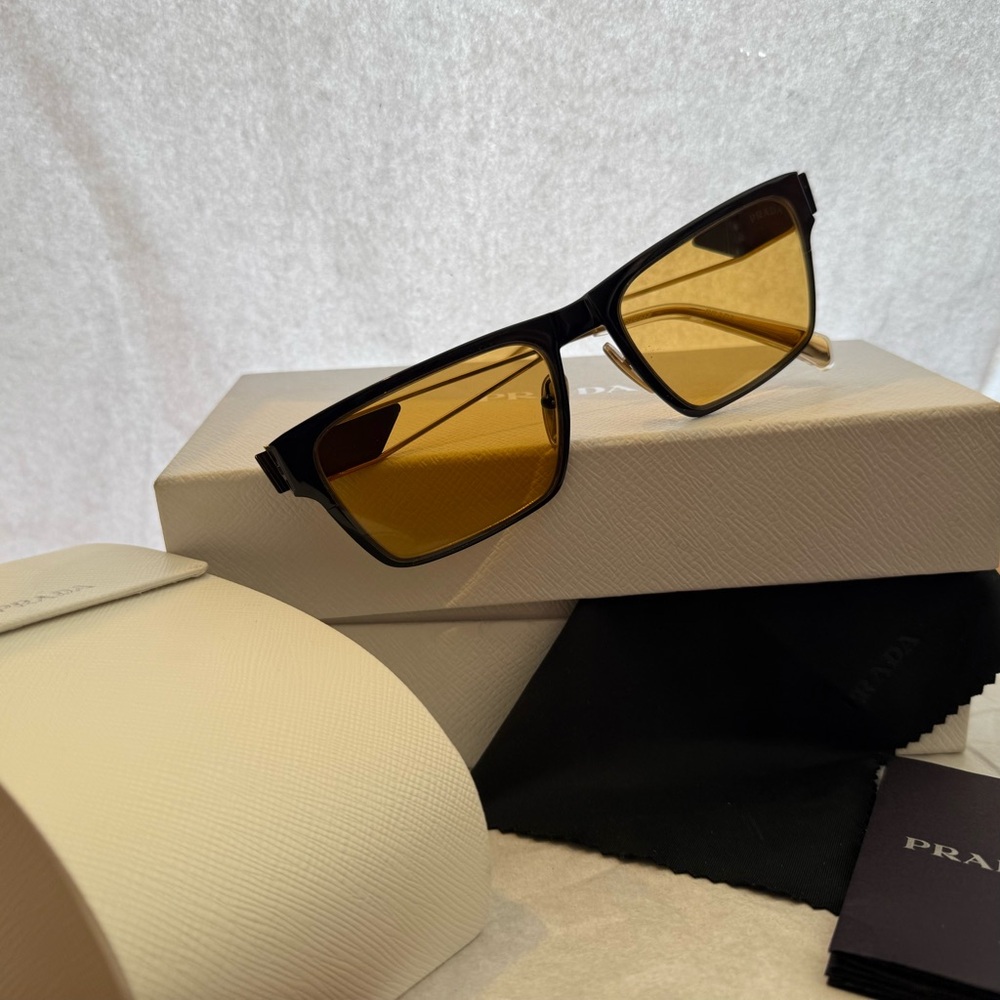 Prada Black Frame Sunglasses with Yellow Lens